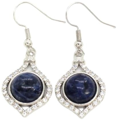 Tesselite Stein-Ohrringe – natürliche Kristallstein-Ohrringe, Amethyst, Rosenquarz, Achat, runde Vase, Strass, baumelnde Haken, Damen- und Mädchen-Ohrring-Schmuck, Sodalith, Einheitsgröße