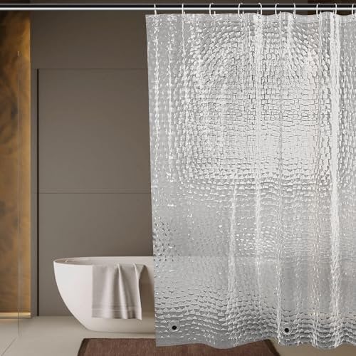 OTraki Duschvorhang Transparent 180 x 180 cm, Eva Anti Schimmel Duschrollo für Badewanne mit Kunststoffhaken und Bleiblocks, Duschvorhang Gewichte mit 3D Halbtransparent Effekt für Badewanne