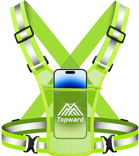 Topward Laufweste Handyhalterung Jogging Weste, High-Vis reflektierende Warnweste für Damen Herren - leicht Handytasche für Joggen, Laufen und mehr