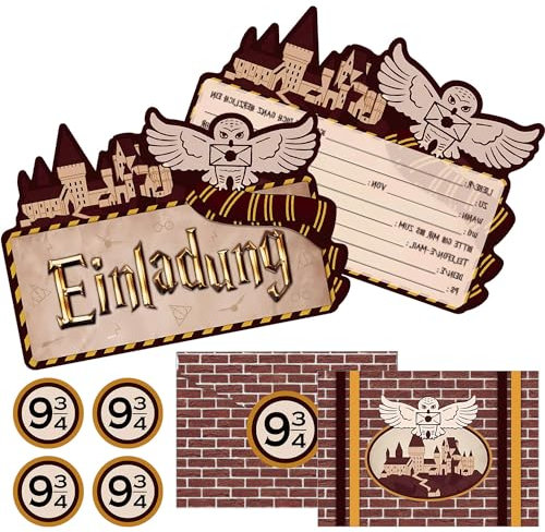 YeahBoom Einladungskarten Kindergeburtstag,12 Deutsche Einladungskarten,12 Umschläge,12 Tattoo Aufkleber,Einladungen Geburtstag Junge Madchen,Partyeinladungen Einladungen Kinder