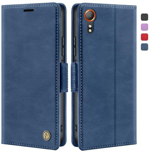 ivencase Handyhülle für Samsung Galaxy Xcover 7 Hülle mit Schutzfolie, Stoßfest [Kartenfach Klappbar Standfunktion] Flip Wallet Cover Lederhülle Case für Galaxy Xcover 7 Hülle, Blau