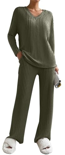 CheChury Freizeit Set Zweiteiler Damen Lange Loungewear Set Oversize Langarm Shirt Und High Waist Sporthose Sleepwear Hausanzug Sets Einfarbig Freizeithose Lounge Outfit Damen Set Lang