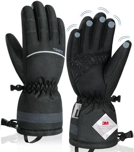 TANSTC Skihandschuhe Damen Herren Fahrradhandschuhe Winter Warm wasserdichte Winterhandschuhe Thinsulate Handschuhe Thermohandschuhe Outdoor Anti-Rutsch Fäustlinge Schneehandschuhe, Schwarz S