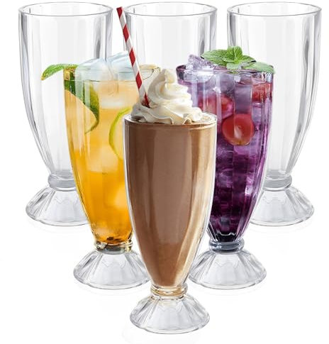 Nexboraque Lot de 6 verres à milkshake en plastique, 450 ml, verres à crème glacée, verres à soda transparents à l'ancienne pour smoothies, bière, fêtes, événements