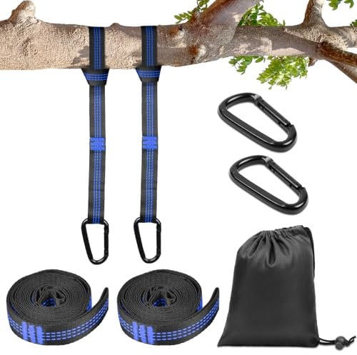 Vicloon 2 Correas para Hamaca, Fijación para Hamacas con 2 Mosquetones y 1 Bolsa, 2 m x 2,5 cm, Soporta hasta 1000 kg, Suspensión Accesorios para Camping Columpio de Hamaca.(Azul)