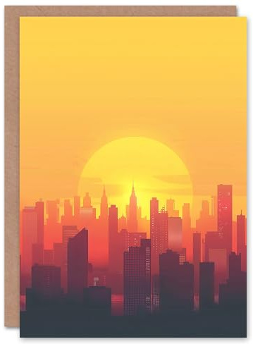 Artery8 Greeting Card New York City Sunset Cityscape Skyline Design Blank For Him Or Her Art Birthday Card
