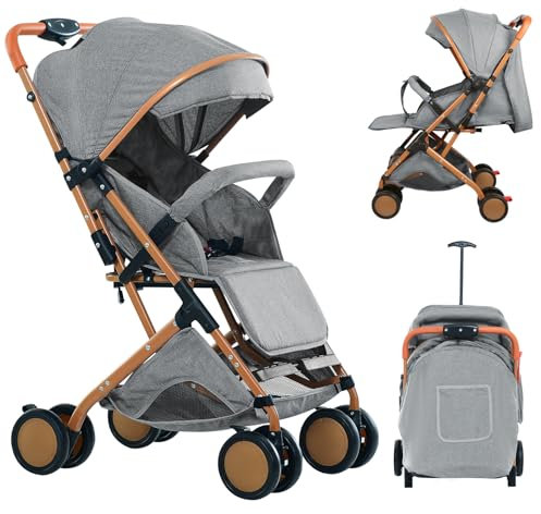 OHMG Kids Kinderwagen mit Babywanne,2 in 1,ultrakompakt,Kompakter Buggy mit Schultergurt,5-Punkt-Gurtsystem,22 kg,Einhandbedienung,Verstellbare Rückenlehne,Motorhaube,Korb,Fußbremse