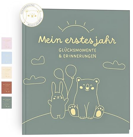 HuBorns - Mein Erstes Jahr Babyalbum bis 5 Jahre zum Einkleben von Fotos und Schreiben mit 50+ Seiten und Stickern, Fotoalbum Baby Mädchen und Jungen, Erinnerungsbuch Ideal als Geschenke zur Geburt