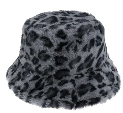 Fischerhut Leoparden Bucket Hat Fellmütze Leopardenmuster Damen Kunstfell Leopardmütze Plüsch Fischermütze Flauschige Wintermütze Tierdruck Eimer Hut Warme Anglerhut für Frauen Mädchen Geschenke