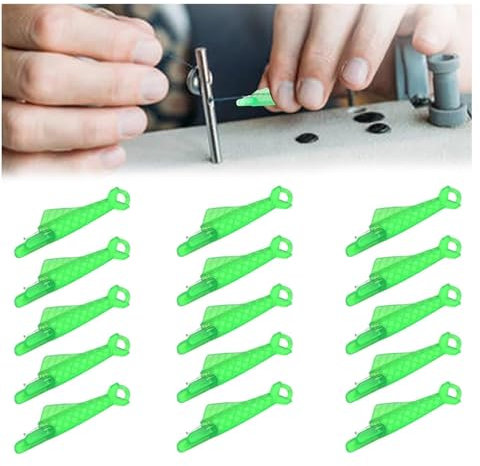 iCovalescent 15 Stück Nadeleinfädler, Kunststoff Nähnadeln Einfädler, Einfacher Einfädle für Nadelöhr Hand fischförmiges Nähen Werkzeug(Grün)