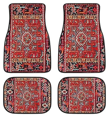 Boho-Auto-Fußmatte | 4 Stück Retro-Design-Automatten | Bohemian Auto Matten | Staubdichte Und rutschfeste Automatten | Strapazierfähige Teppiche | Böhmisches Autozubehör | Dekorative Auto-Fußmatten