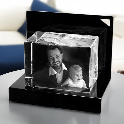 contento Glasfoto in 3D von Deinem Bild | Premium | Glasblock | personalisiert | 3D Foto | Muttertagsgeschenk | Valentinstag (Größe L Querformat (100x70x60mm) inkl. Sockel | bis 4 Personen/Tiere