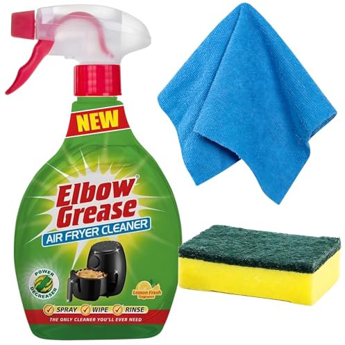 Elbow Grease Air Fryer Cleaner Spray 500 ml - Kitchen Cleaner Elbow Grease Air Fryer Cleaner with Extra Cleaning Sponge and Microfiber Cloth - Deep Fat Fryer Cleaner
