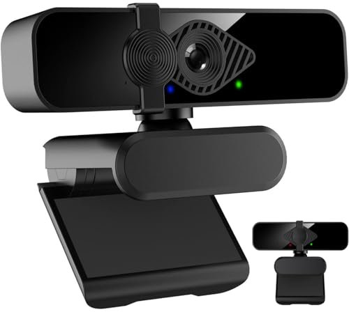 Webcam PC USB HD 2K/30fps con micrófono, cámara ordenador Vista 120°, adecuada para streaming en tiempo real, videollamadas y reuniones en cámara de red PC, cubierta deslizante de privacidad