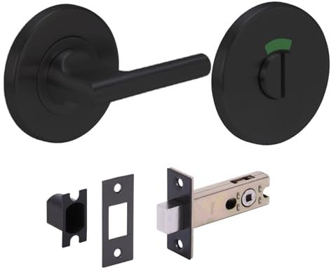 HANDLEZONE® Stainless Steel Bathroom Toilet Door Kit - DDA Disabled Turn with Indicator Release - Black Matt Finish - 76mm Bolt with 57mm Backset