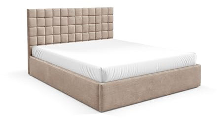 FURNISTAR Polsterbett BEA III mit Bettkasten, Bett 180x200, Doppelbett mit Stauraum und Lattenrost, Boxspringbett-Optik, Hotelbett, ohne Matratze, Schlafzimmer - Dunkelbeige