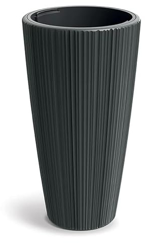 B2C Flowerpot Ridged Planter with removable insert Indoor Outdoor Modern Vertical grooves textured for home office patio garden decoration (Dark Grey, W40cm x H73cm)