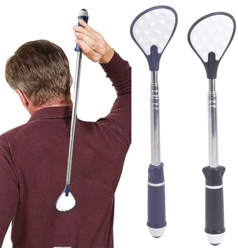 2 Pezzi Grattaschiena Gratta Schiena Mano Allungabile Manina Grattaschiena con Perline Magnetiche per Massaggio Gratta schiena con Ampia Superficie Graffiante Lunghezza Estensibile 27-61cm(2 Colori)