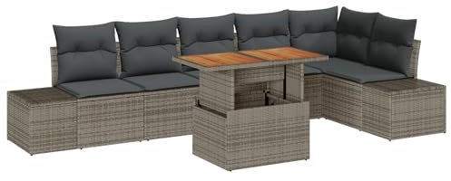 vidaXL Garten-Sofa-Set mit Speicher 7 pcs Grau Poly Rattan, Moderne rechteckige Outdoor-Sofa-Garnitur, Lounge mit flexiblen Sitzplätzen, ideal für Garten und Terrasse.