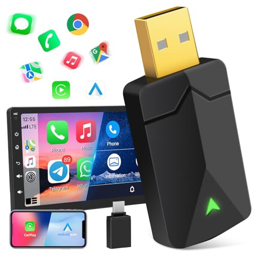 2 IN 1 Wireless Android Auto & Carplay Wireless Adapter, Convert Wired to Wireless Carplay Dongle, mit Type-C Adapter, Easy Plug & Play, Mini & Stabil, WiFi 5.8GHz, Unterstützt iOS 10+ und Android 11+