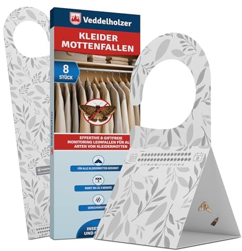 Veddelholzer 8 trappole per tarme contro le tarme nell'armadio, con gancio e superficie adesiva, inodore e atossica, protezione efficace per tessuti e vestiti
