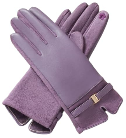 Whakano Guanti invernali caldi vintage in pelle PU, da donna, touch screen, antivento, per attività all'aperto, moto, ciclismo e uso quotidiano, colore: viola