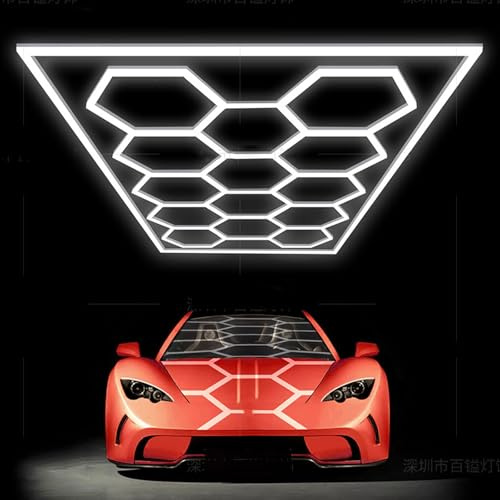 LED Hexagon Beleuchtung fuir Garage 14 pcs 6500K Sechseckige Garagenleuchten Geringer Energieverbrauch Ideal für Garage Werkstatt Gaming Fitnessstudio Bürobeleuchtung 14-HEX