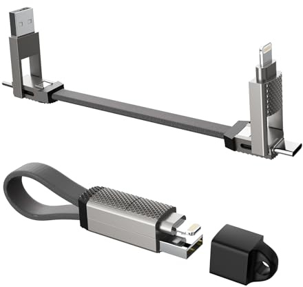 Keychain Charger 100W USB C Multi Charging Cable, 2-in-2 USB A+C to USB C+Lightning Fast Charger Cable, Travel Portable Magnetic Short Charging Cable for iPhone 17/16/15/14/13/12/iPad/MacBook/Samsung