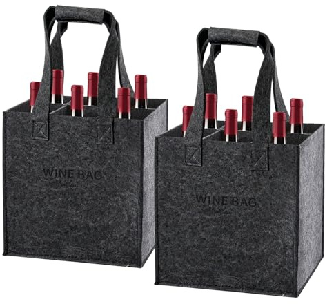 Wihozte 2PCS Wine Bottle Bag 6 Bottles Wine Carrier Bag, Reusable Felt Wine Bottle Carrier Bag with Wine Shockpro Protector, for Transporting Beer Liquor Champagne Drinks Party BBQ Picnic (Dark Grey)