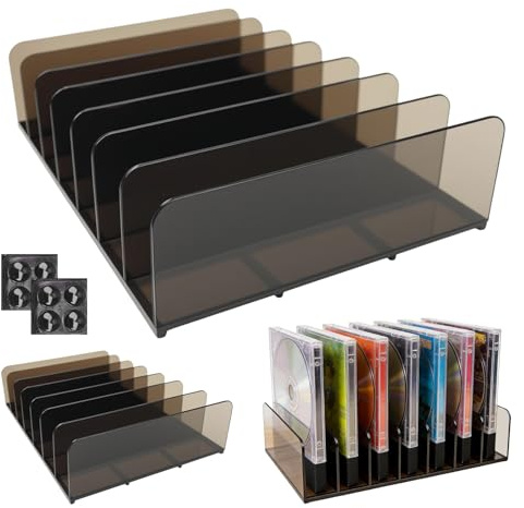 Jiehaojia 2 Pcs Translucent Gray DVD/CD Storage Box CD Holder,CD Tray Holds up to 14 CD Cases for Media Shelf Storage and Organization for Countertop/Kitchen/Bathroom/Cabinet