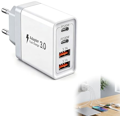 Jetstream USB C Cargador, 40W Tipo C Carga Rapida con 4 Puertos, Cargador USB Multiple Rápido PD+QC 3.1A, Compatible con MacBook Pro, iPhone, iPad, Xiaomi