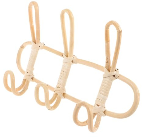 CANIGHT Support Mural en Rotin Naturel Crochets pour Chapeaux et Serviettes, Porte-Manteaux Mural Tissé pour Salle de Bain et Chambre à Coucher