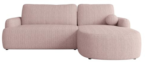 Mirjan24 Ecksofa Loridu Cord für Wohnzimmer mit Schlaffunktion und Bettkasten, Eckcouch, L-Sofa, Polsterecke, abgerundete Kanten (Poso 52, Seite: Rechts)