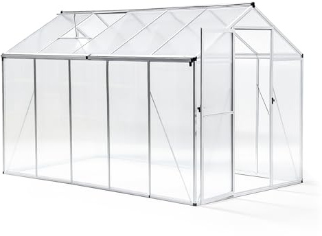 Euboer Serre avec fondations - Serre en aluminium avec plaques en polycarbonate - Pour jardin et balcon - Serre de jardin pour serre à tomates et plantes - 177 x 300 x 193 cm