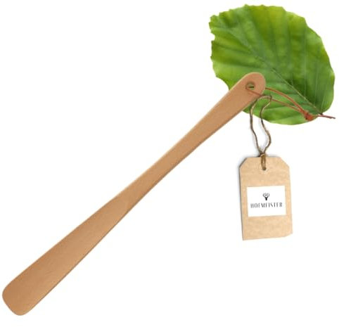 Hofmeister Holzwaren| Chausse-Pied en Bois, Chaussures et Bottes à Mettre et à enlever Rapidement et en Douceur, Chausse-Pied Robuste en hêtre huilé, |Chausse-Pied avec lanière en Cuir | 37cm