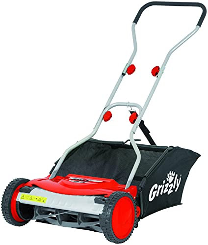 Grizzly HRM 38 Hand Lawnmower, Cylinder Mower, 38 cm Cutting Width, Continuous Height Adjustment, Non-Contact Cutting Technology (HRM 38 + Collection Bag)