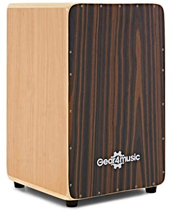 Cajon by Gear4music, Ebony | Ideal for busking and intimate gigs, birch back and sides for bold tones, adjustable internal bells