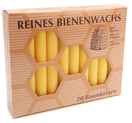 Baumkerzen 100% Bienenwachs 9,5 x 1,3 cm, 20 Stück, Honigduft, Kerze