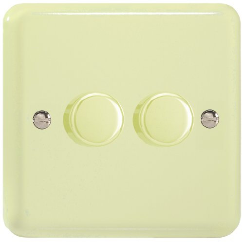 Varilight V-Pro Lily Pastel White Chocolate 2 Gang LED Trailing Edge Dimmer Switch 1 or 2 Way