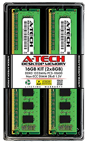 A-Tech RAM 16GB Kit (2x8GB) DDR3 1333 MHz PC3-10600 DIMM - Desktop Computer Memoria - CL9 2Rx8 1.5V 240-Pin UDIMM Non-ECC Unbuffered Upgrade Modules