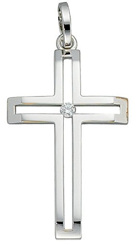 Jobo Damen-Anhänger Kreuz aus 14 Karat 585 Weißgold mit Diamant