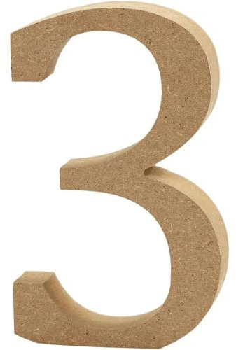 Creativ Deko-Nummer 3, MDF, 15,2 cm, MDF, 13 x 2 cm, Braun