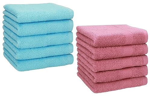Betz 10 Stück Seiftücher Premium 100% Baumwolle Seiflappen Set 30x30 cm Farbe Altrosa und türkis