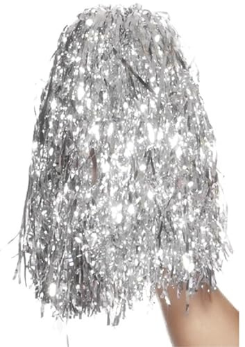 Smiffys Pom Poms Metallic, Silver Pair, Party & Carnival Fancy Dress, Funtime Dress Up Accessories Halloween