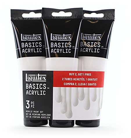 Liquitex BASICS Acrylic Paint, 118ml (4-oz) Tube, Set of 3, Titanium White