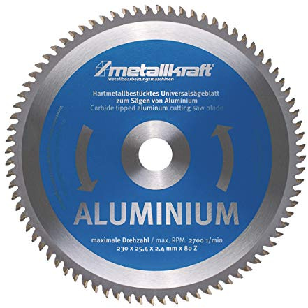 Metallkraft Sägeblatt für Aluminium (Durchmesser ø 230 mm, Schnittbreite 2,4 mm, Bohrung 25,4 mm, 80 Zähne, für Aluminium) 3850232