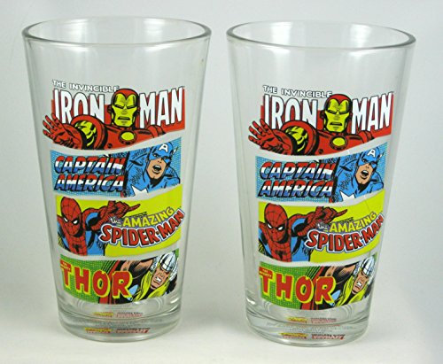 Marvel Comics 16.oz Superheroes Glasses Featuring Iron Man,Spider-Man,Captain America & Thor