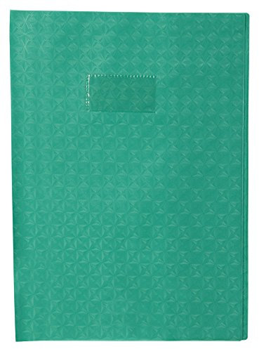 Clairefontaine 72215C - Heftumschlag / Heftschoner / Hefthülle Calligraphe mit Feinkörnung und Diamantmotiven, DIN A4 21x29,7 cm, Etikettenhalter, aus PVC blickdicht und strapazierfähig, Grün, 1 Stück