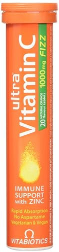 Vitabiotics Ultra Vitamin C Effervescent, Dissolvable with Zinc, Orange Flavour, 20 Tablets, Pack of 1