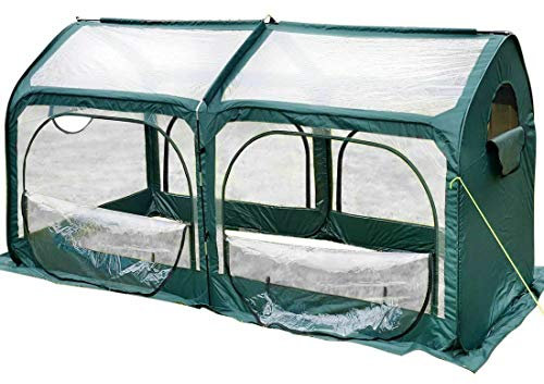 Quictent Serre Pop-up de 20,3 x 10,2 cm, Mini Serre d'hiver Portable instantanée Facile à Installer pour extérieur et intérieur, 4 fenêtres enroulables à Fermeture éclair et 6 piquets, poteaux en